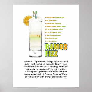Ramos Gin Fizz Cocktail Rezept Art 16 "x20" Poster