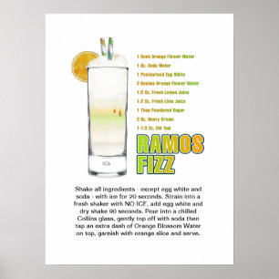 Ramos Gin Fizz Cocktail-Rezept Kunst 18"x24" Poste Poster