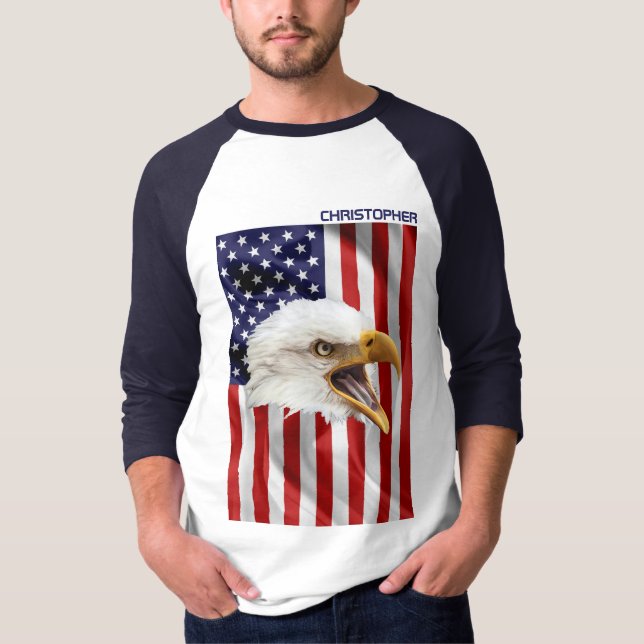 Rampant American Eagle, The USA Flag, Patriotic T-Shirt (Vorderseite)