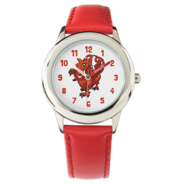 Rampant Little Welsh Baby Red Dragon Cartoon Armbanduhr (Vorderseite)