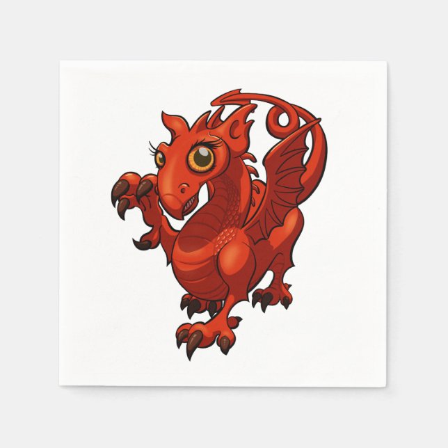 Rampant Little Welsh Baby Red Dragon Cartoon Serviette (Vorderseite)