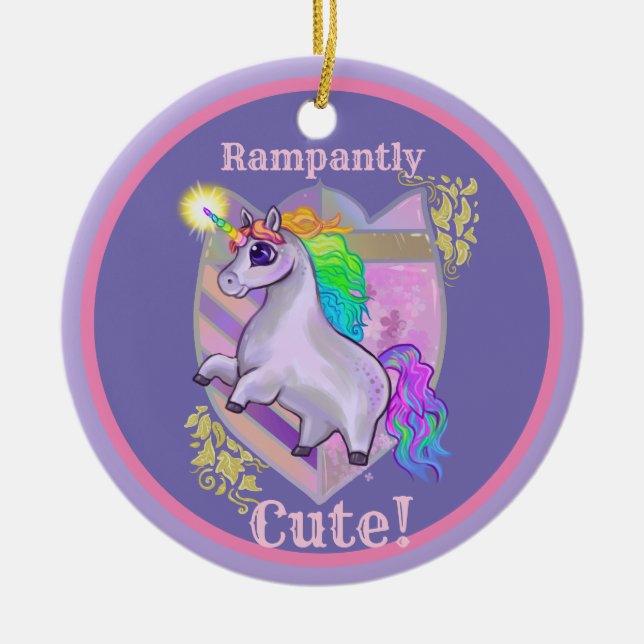 Rampant Niedlich Unicorn Keramik Ornament (Vorne)