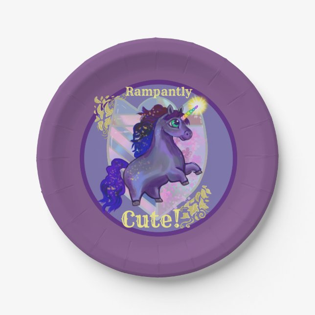 Rampant Niedlich Unicorn Pappteller (Vorderseite)