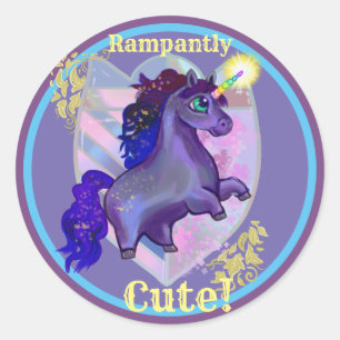 Rampant Niedlich Unicorn Runder Aufkleber