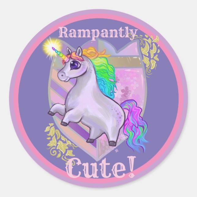 Rampant Niedlich Unicorn Runder Aufkleber (Vorderseite)