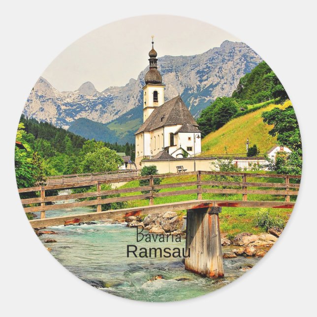 Ramsau. Bayerische Landschaft Runder Aufkleber (Vorderseite)