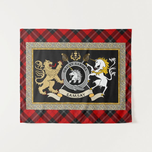 Ramsay Clan Abzeichen & Tartan Personalisiert Wandteppich (Vorderseite (Horizontal))
