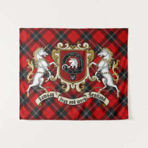 Ramsay Clan Abzeichen & Unicorns w/Tartan  Wandteppich
