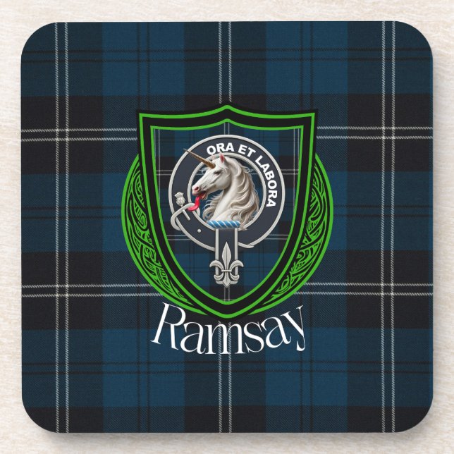 Ramsay Scottish Clan Tartan & Crest Getränkeuntersetzer (Vorderseite)