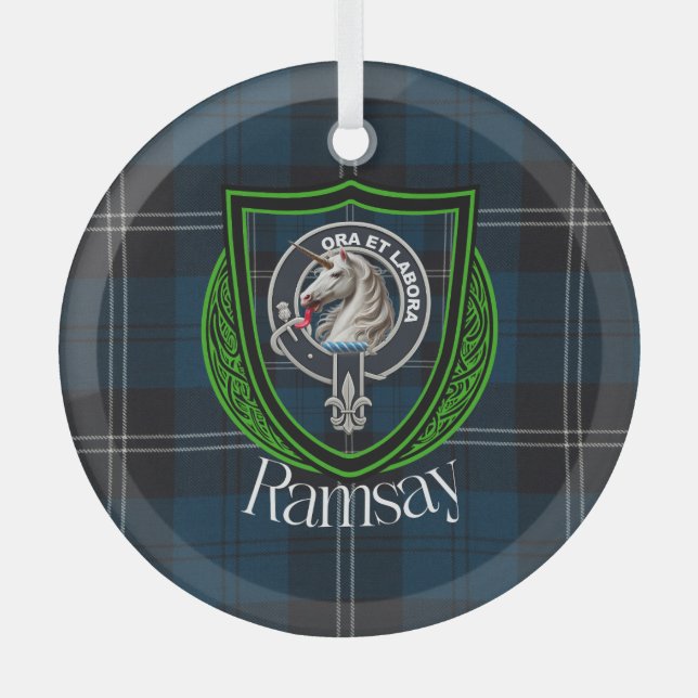 Ramsay Scottish Clan Tartan & Crest Ornament Aus Glas (Vorderseite)