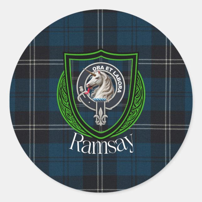 Ramsay Scottish Clan Tartan & Crest Runder Aufkleber (Vorderseite)