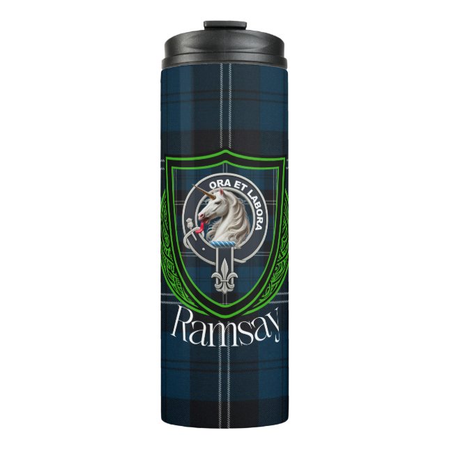 Ramsay Scottish Clan Tartan & Crest Thermosbecher (Vorderseite)