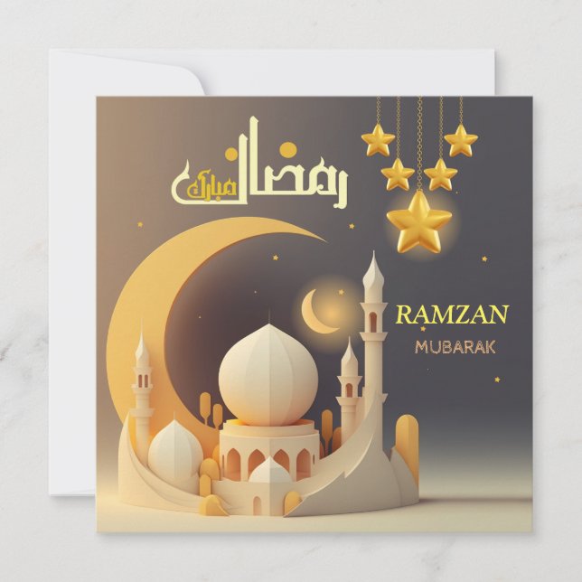 Ramzan Mubarak Typografie Moschee & Golden Crescen Karte (Vorderseite)