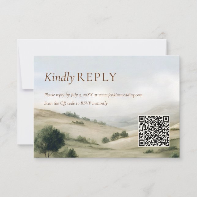 Ranch-Hochzeit im Freien RSVP QR-Code Karte (Vorderseite)