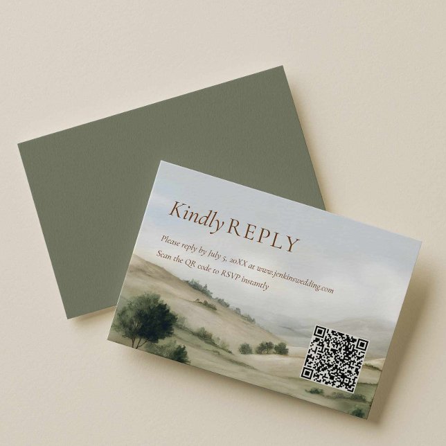 Ranch-Hochzeit im Freien RSVP QR-Code Karte (Old Money Country Western Rsvp with QR Code Card)