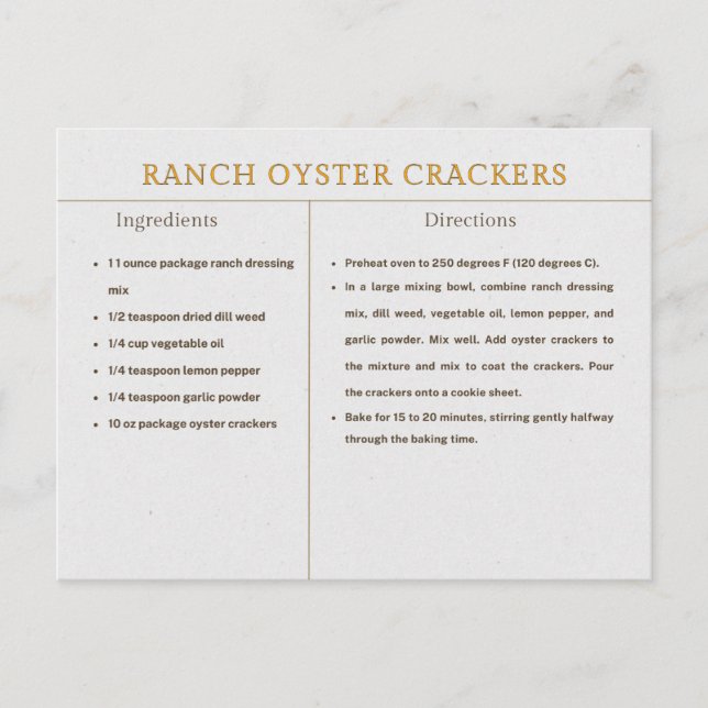 Ranch Oyster Crackers Rezept Erntedank Food Postkarte (Vorderseite)
