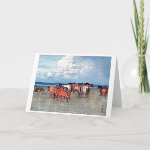 Ranch Pferde, Hiroshi Yoshida, Holzschnitt Karte