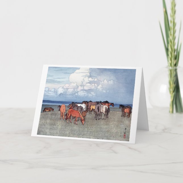 Ranch Pferde, Hiroshi Yoshida, Holzschnitt Karte (Vorderseite)