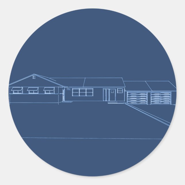 Ranch Style House: Blue Print Runder Aufkleber (Vorderseite)
