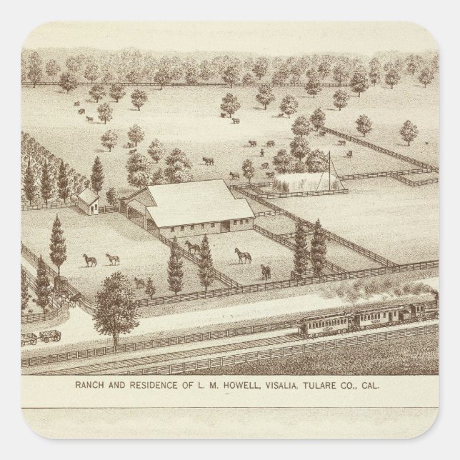 Ranches, Visalia, Cal Quadratischer Aufkleber (Vorderseite)