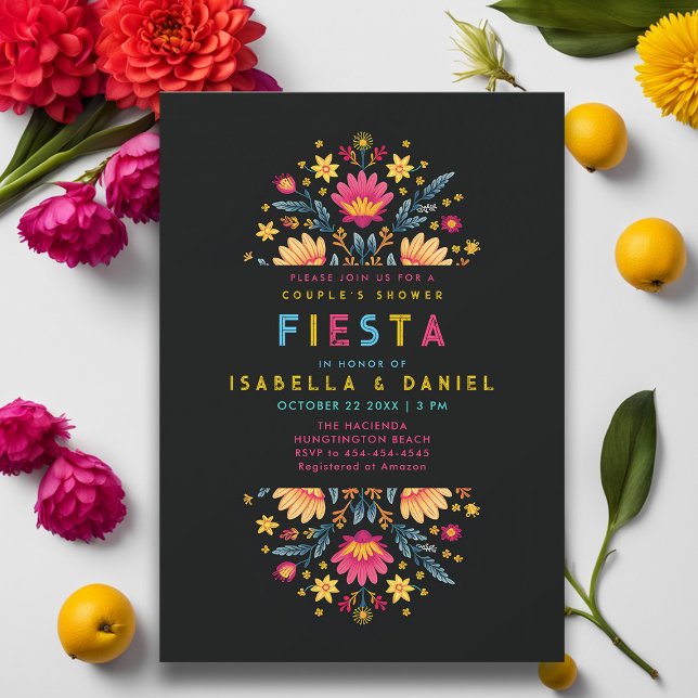 Rancho Fiesta Rustic Coed Polterabend Einladung (rancho mexican wedding couple shower invitation hacienda bright flowers elegant coed fiesta bridal)