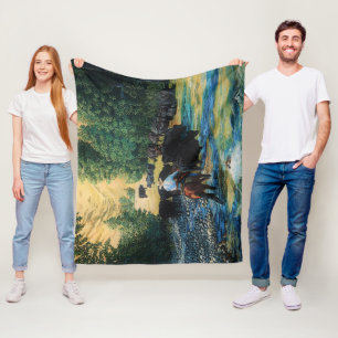 Ranchpferd, Angus-Viehherde in Fluss cartooned Fleecedecke