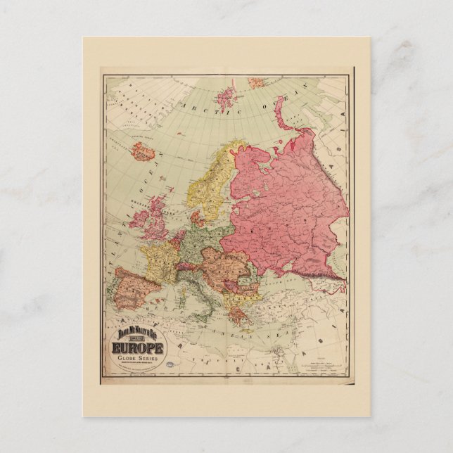 Rand McNally Map of Europe (1894) Postkarte (Vorderseite)