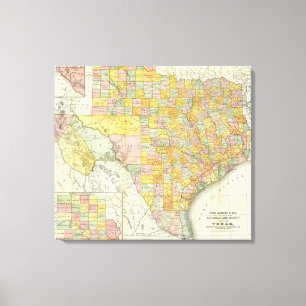 Rand McNally Railroad und Landkreis Map of Texas Leinwanddruck