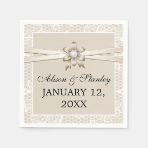 Rand mit beige Band und Blume Hochzeit Serviette