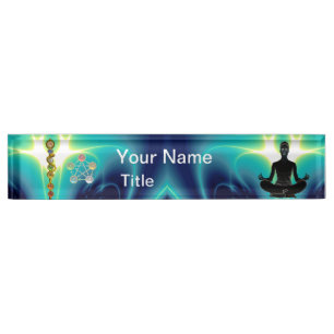 RAND VON ASCLEPIUS,7 CHAKRAS,YOGA LOTUS POSE Blau Namensplakette
