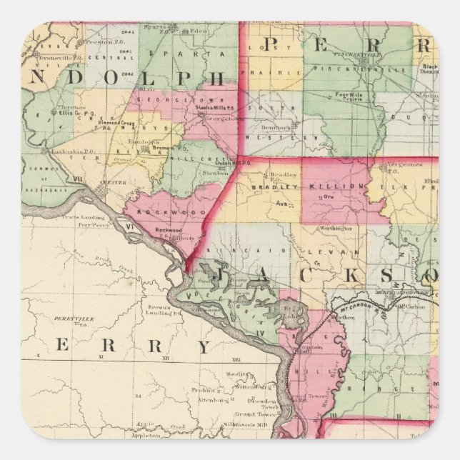 Randolph, Perry, Jackson Landkreis Quadratischer Aufkleber (Vorderseite)
