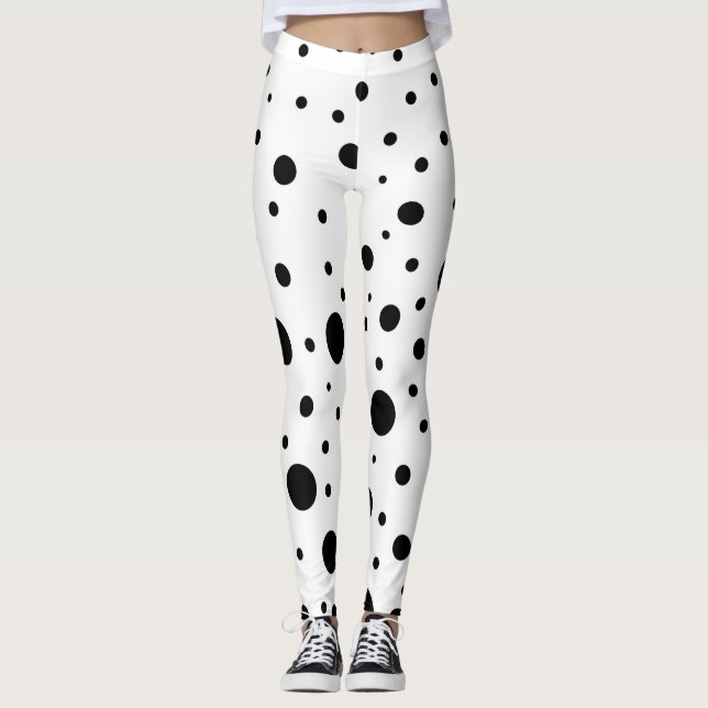 Random Black Dots auf White Fun Leggings (Vorderseite)