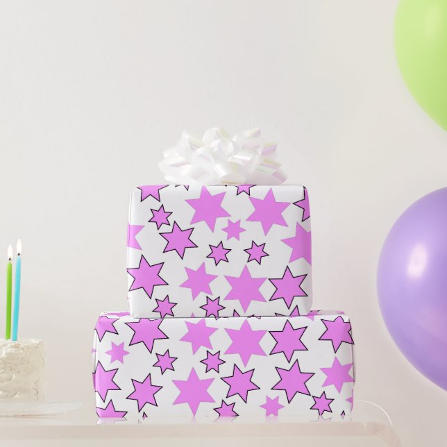 Random Bright Pink Stars Geschenkpapier (Partygeschenke)