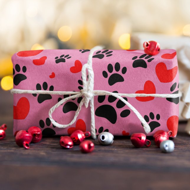 Random Cartoon Dog Paw Prints and Red Hearts Geschenkpapier Set (Von Creator hochgeladen)