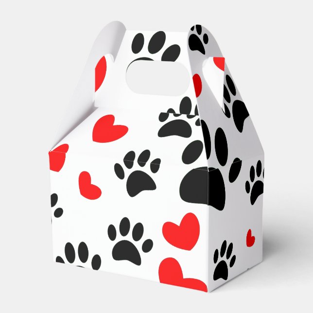 Random Cartoon Dog Paw Prints and Red Hearts Geschenkschachtel (Vorderseite)