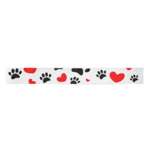 Random Cartoon Dog Paw Prints and Red Hearts