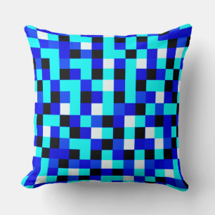 Random Checkered Pixel Art - Blau & Weiß Kissen