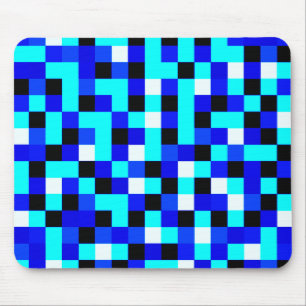 Random Checkered Pixel Art - Blau & Weiß Mousepad