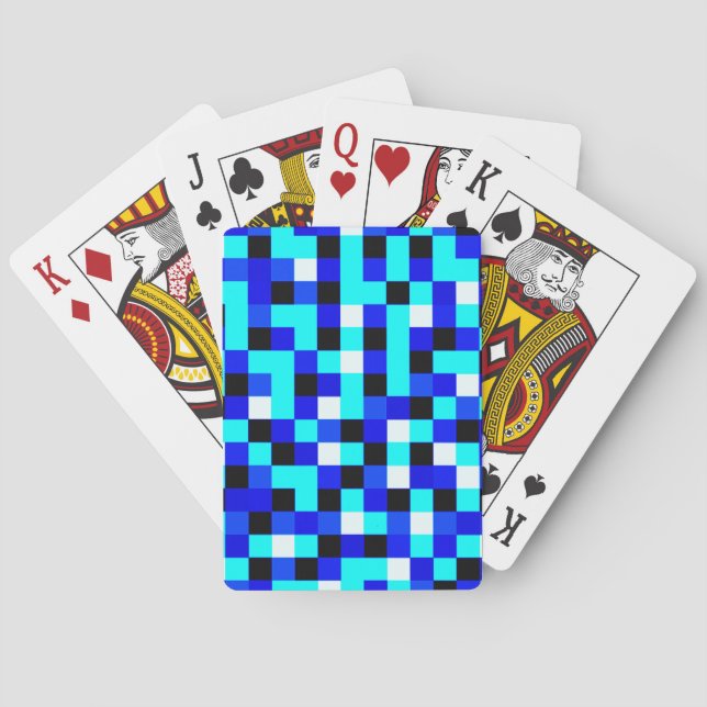 Random Checkered Pixel Art - Blau & Weiß Spielkarten (Rückseite)