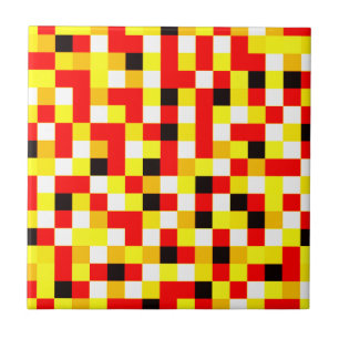 Random Checkered Pixel Art - Rot & Gelb Fliese