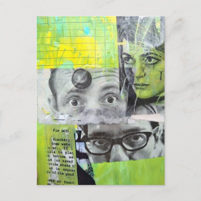 Random Collage of  Vintage Faces Green Yellow  Postkarte (Vorderseite)