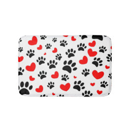Random Dog Paw Prints And Red Hearts Canine Art Badematte