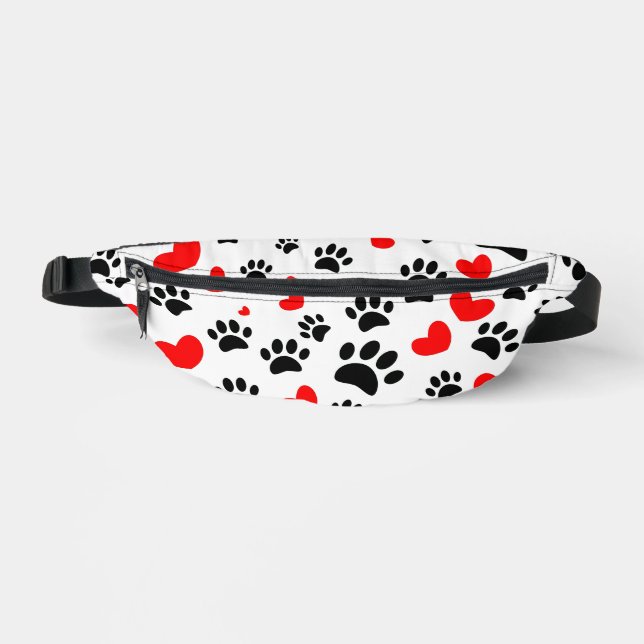 Random Dog Paw Prints und Rote Herzen Bauchtasche (Vorderseite)