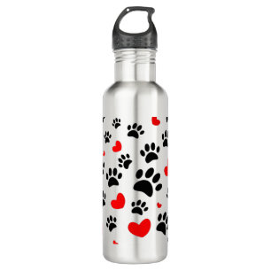 Random Dog Paw Prints und Rote Herzen Edelstahlflasche