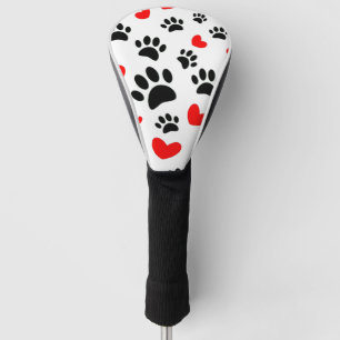 Random Dog Paw Prints und Rote Herzen Golf Headcover