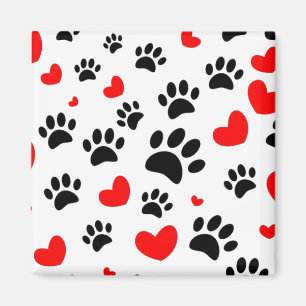 Random Dog Paw Prints und Rote Herzen Magnet