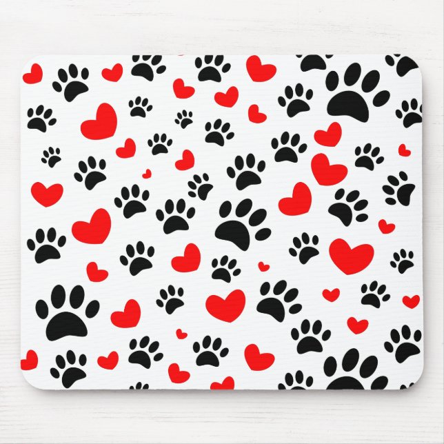 Random Dog Paw Prints und Rote Herzen Mousepad (Vorne)