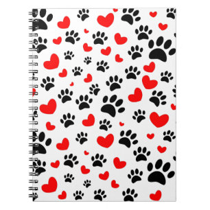 Random Dog Paw Prints und Rote Herzen Notizblock