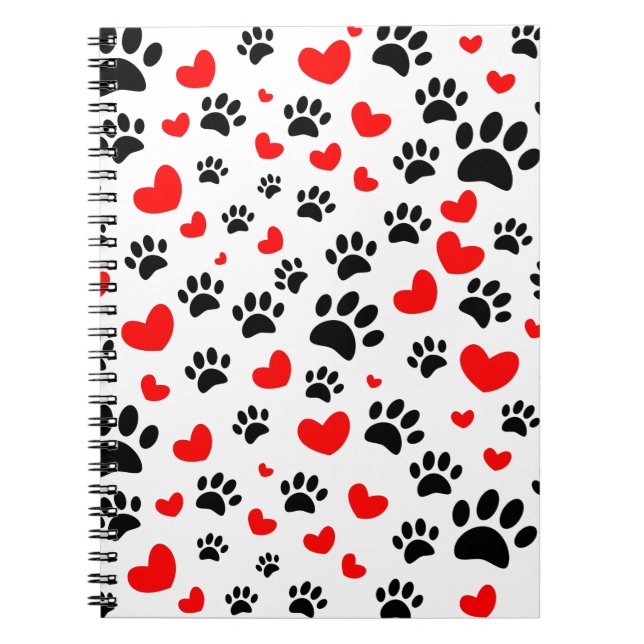 Random Dog Paw Prints und Rote Herzen Notizblock (Vorderseite)