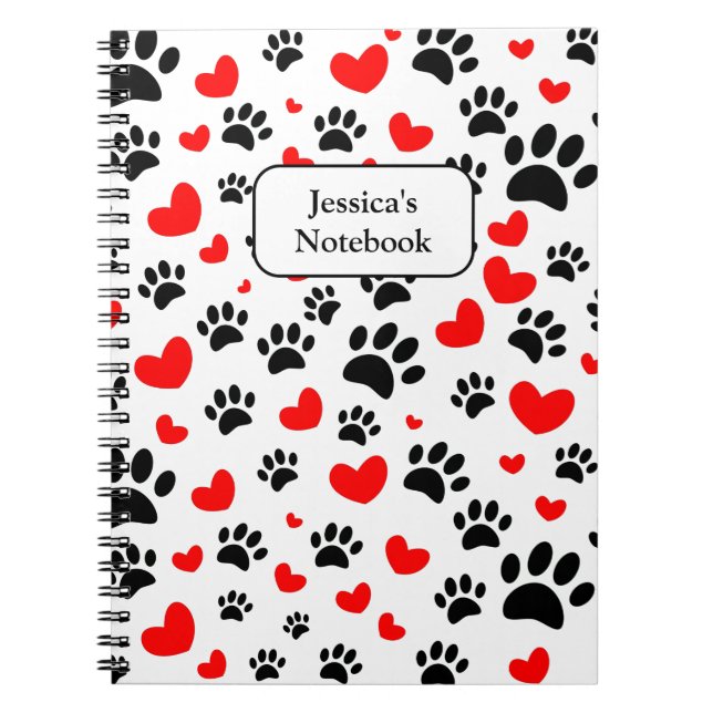 Random Dog Paw Prints und Rote Herzen Notizblock (Vorderseite)